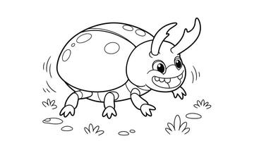 Funny Laughing Beetle Insect Cartoon Character Kids Outline Coloring Page vector