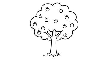 Simple Cartoon Apple Tree with Fruit Outline for Kids Coloring Book Page vector