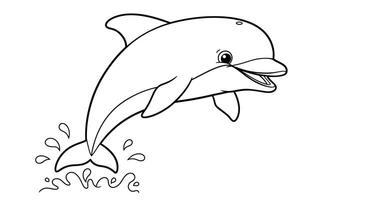 Smiling cartoon dolphin character outline for kids fun coloring page activity illustration vector