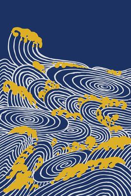 Hand drawn brush lines abstract ocean swirl waves and water pattern, Japanese and ethnic wood carving texture background, traditional style graphic for textile, carpet, decoration