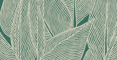 Hand drawn brush lines abstract foliage background, Japanese and ethnic wood carving, engraving texture pattern, simple plant graphic for textile vector