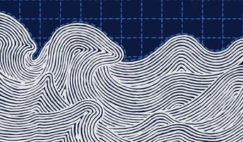 Hand drawn brush lines abstract waves and water with sashiko stitches pattern, Japanese folk, ethnic wood carving, embroidery texture background, simple graphic for textile, carpet vector