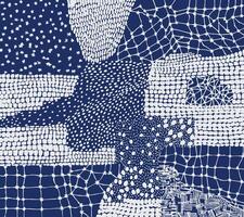 Hand drawn brush lines and paint daub abstract sashiko patchwork stitching pattern, Japanese folk wood carving, embroidery texture background in traditional white and blue, simple graphic for textile vector