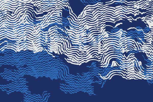 Crafted hand drawn brush lines abstract distorted waves and water glitch pattern, Japanese and ethnic experimental check, irregular graphic for textile, fashion,