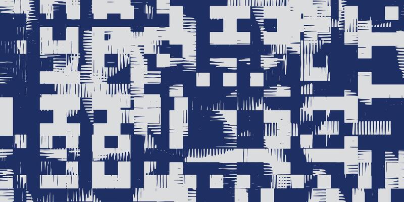 Crafted hand drawn brush lines abstract wood carving bamboo weaving stripes pattern, Japanese and ethnic tribal engraving texture background in white and blue for textile, fashion, decoration