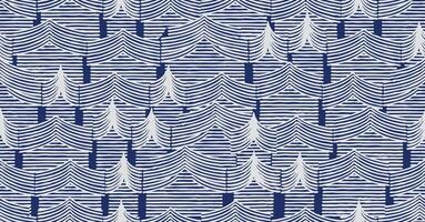 Hand drawn brush lines abstract Japanese cityscape from top view seamless pattern in white and blue, ethnic folk and tribal wood carving, engraving texture background, simple and irregular graphic vector