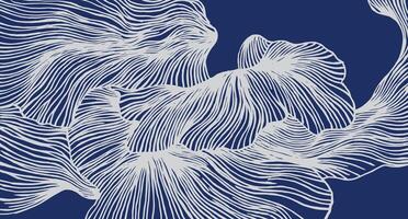 Hand drawn brush lines abstract distorted floral pattern, Japanese and ethnic wood carving, block print, texture background in white and blue, simple plant graphic for carpet, textile, decoration vector