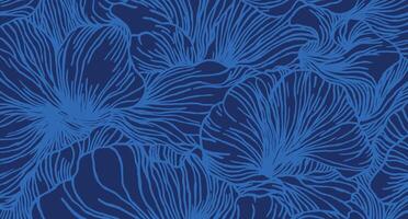 Hand drawn brush lines abstract floral pattern, Japanese and ethnic wood carving, block print, texture background in monochromatic blue, simple plant graphic for carpet, textile, decoration vector