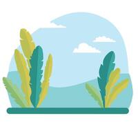 illustration of a nature landscape with a wheat field and a corn field under the summer sky vector