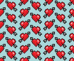 Seamless pixel background with heart. vector
