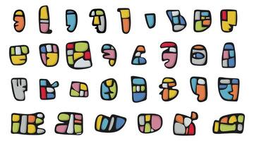 Abstract colorful stickers representing faces and objects forming a seamless pattern vector