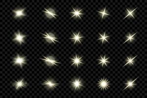 Set of bright lens flares and glowing stars creating a magical atmosphere vector