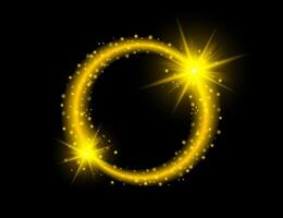 Golden glowing circle with sparkling stars on black background vector