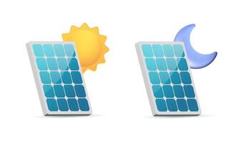 Solar panel working during day and night, generating electricity from sun and moon light vector