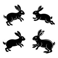 four black rabbits running in different positions vector