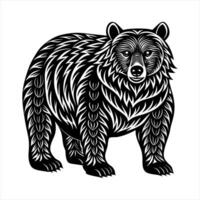 a black and white bear with a tribal pattern vector
