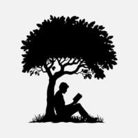 silhouette of a man reading under a tree vector