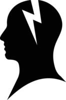 Headache icon. a silhouette of a man's head with a lightning bolt coming out of it. Nervous tension. Aggression. Occupational stress. Negative space. isolated illustration vector