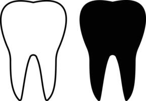 Tooth Icon set. Symbol isolated white background. Silhouette and Line Icon illustration. a tooth with a black and white outline. vector