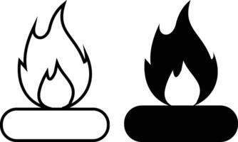 A black and white of bonefire icon set. Symbol isolated white background. Silhouette and Line Icon vector