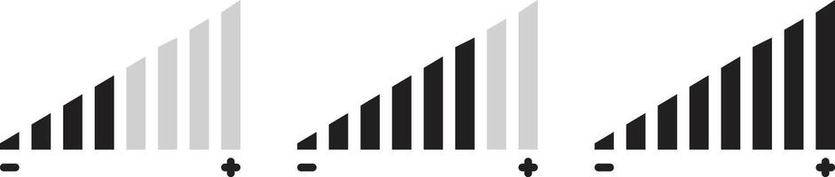 Sound volume icons set. icons with different signal levels on white background. icon that increases and reduces the sound. volume symbol, audio control with three different lines vector
