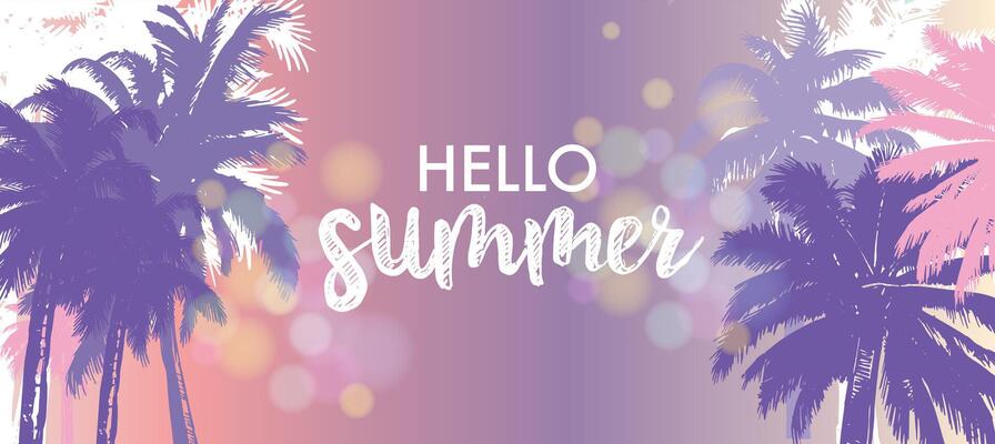 Hello Summer, Palm on pink, hand drawn illustrations