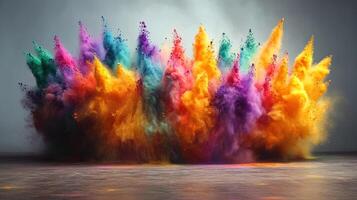 Colorful powders burst into the air, creating a mesmerizing spectacle of hues at sunrise photo
