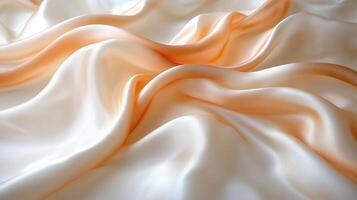 Silk fabric flows elegantly, displaying soft waves of peach and cream photo