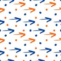 A pattern of dots, blue and orange strokes with hand-drawn curved arrows, handwriting. vector