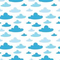 Blue seamless pattern with sky, cartoon style clouds for design. Happy childhood dreams. vector