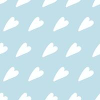 Abstract blue pattern, background of elements and hearts. Funny simple texture, doodle style background. vector