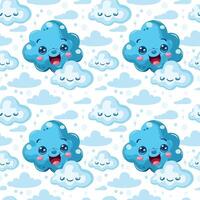 Blue seamless pattern with clouds, highlights and stars for design. vector