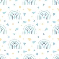 Abstract blue pattern, background of elements and a children's rainbow. Funny simple texture, doodle style background. vector