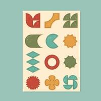 Retro grunge geometric shape set in flat brutalism style. Includes bold forms like star, circle, flower, triangle, and square. Y2K inspired, minimal aesthetic for creative design. vector