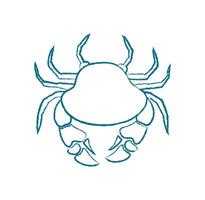 Crab silhouette in chalk style. Wild marine creature with ocean form. Underwater concept, doodle texture, potential usage in summer themes or aquatic designs. vector