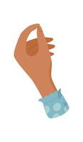 Female hand gesture. Cartoon character holding a palm in an expressive manner. Isolated graphic element, icon style, perfect for finance or business contexts. vector
