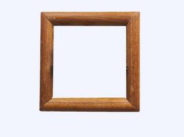 Old wooden square picture frame with empty space in the center isolated on white background photo