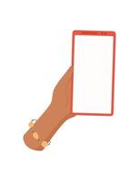 A hand holds a smartphone with a blank template screen. A user interacts with mobile phone in natural gesture. This touch device displays clean, empty surface perfect for demonstrating applications vector