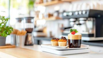 A coffee shop with a variety of coffee drinks photo