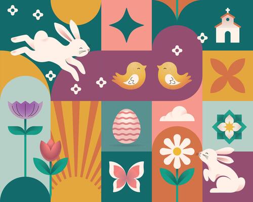 Bauhaus Easter Geometric Seamless Pattern