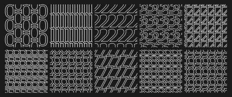 Stylized Number Seamless Patterns 0 to 9 Minimal Line Art Abstract Monochrome Numeric Design Backgrounds vector