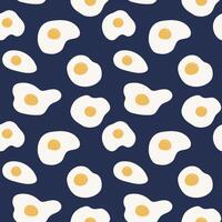 Sunny side up eggs pattern on blue background. Fried eggs seamless pattern. Healthy breakfast pattern for wrapping paper, fabric, cover design vector