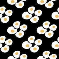 Seamless pattern with fried eggs. Sunny side up eggs pattern on black background. Healthy breakfast pattern for wrapping paper, fabric, cover design vector