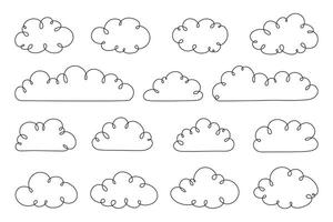 Hand Drawn doodle outline clouds set. Trendy clouds icon set in line art style. Cartoon simple line clouds symbol set vector