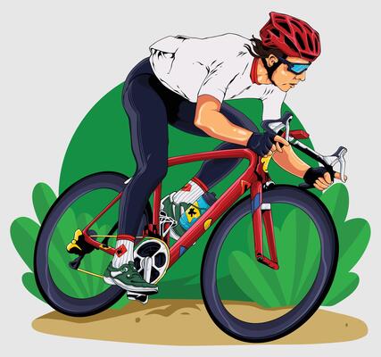 Cyclist in Action on a Red Road Bike