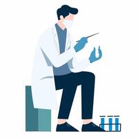 A man in a lab coat is sitting on a bench vector