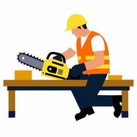A man in an orange vest is using a chainsaw vector