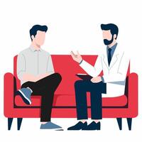 Two men sitting on a couch talking to each other vector