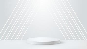 White Studio Room with Geometric Podium with Neon Light Effect. Futuristic Scene for Product Display vector