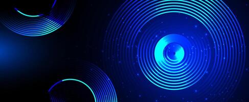 Futuristic blue abstract technology background with glowing geometric circles sound wave vector